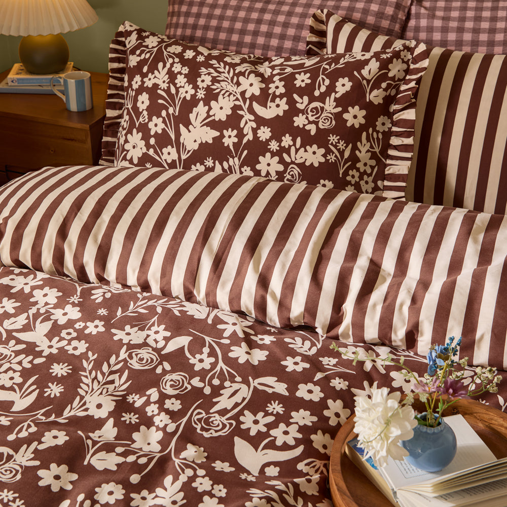 Posie Reversible Frilled Duvet Cover Set Chocolate