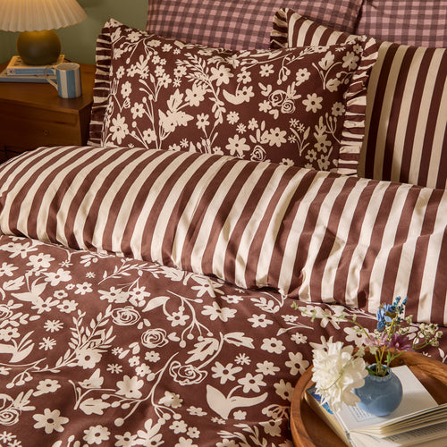 Posie Reversible Frilled Duvet Cover Set Chocolate