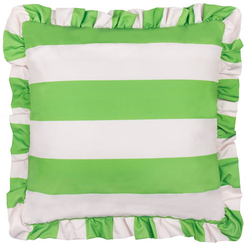 Striped Green Cushions - Palm Royale Stripe Ruffle Printed Outdoor Cushion Cover Green furn.