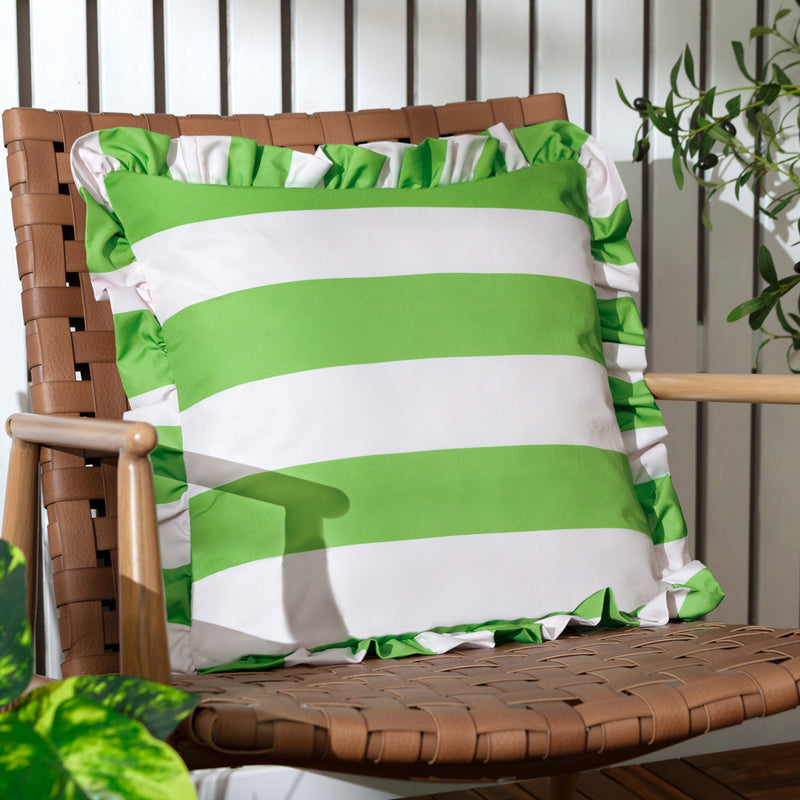 Striped Green Cushions - Palm Royale Stripe Ruffle Printed Outdoor Cushion Cover Green furn.