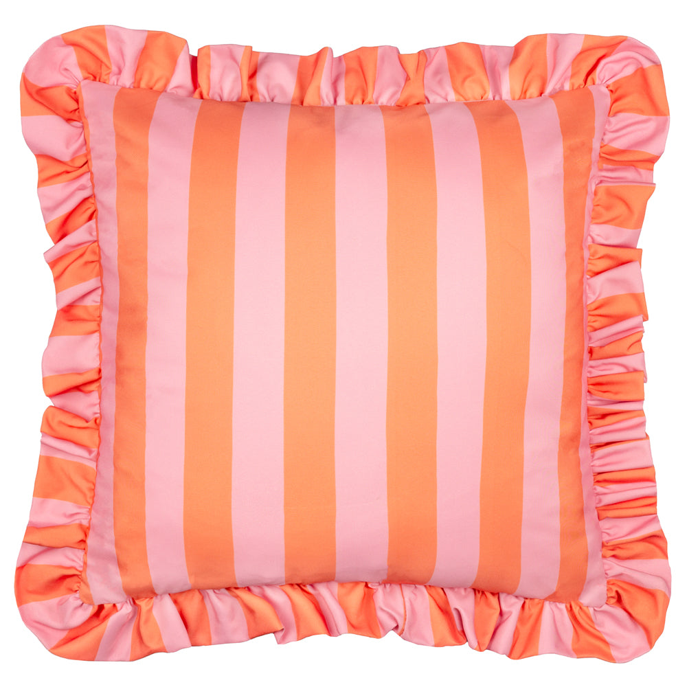 Palm Royale Stripe Ruffle Printed Outdoor Cushion Pink/Orange
