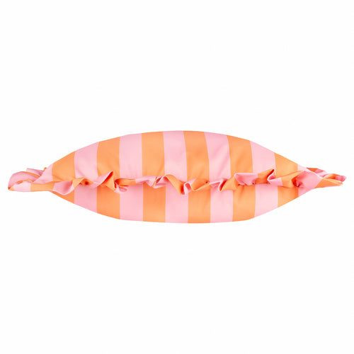 Palm Royale Stripe Ruffle Printed Outdoor Cushion Pink/Orange
