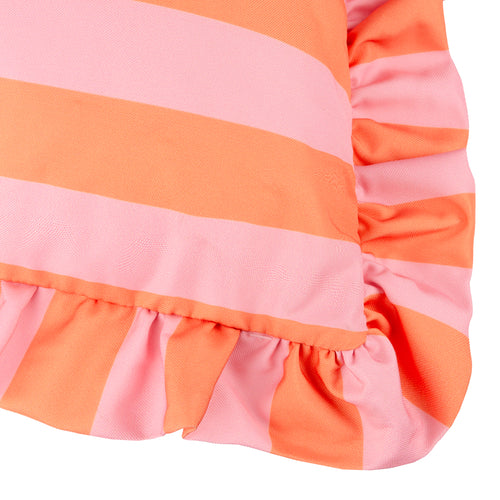 Palm Royale Stripe Ruffle Printed Outdoor Cushion Pink/Orange