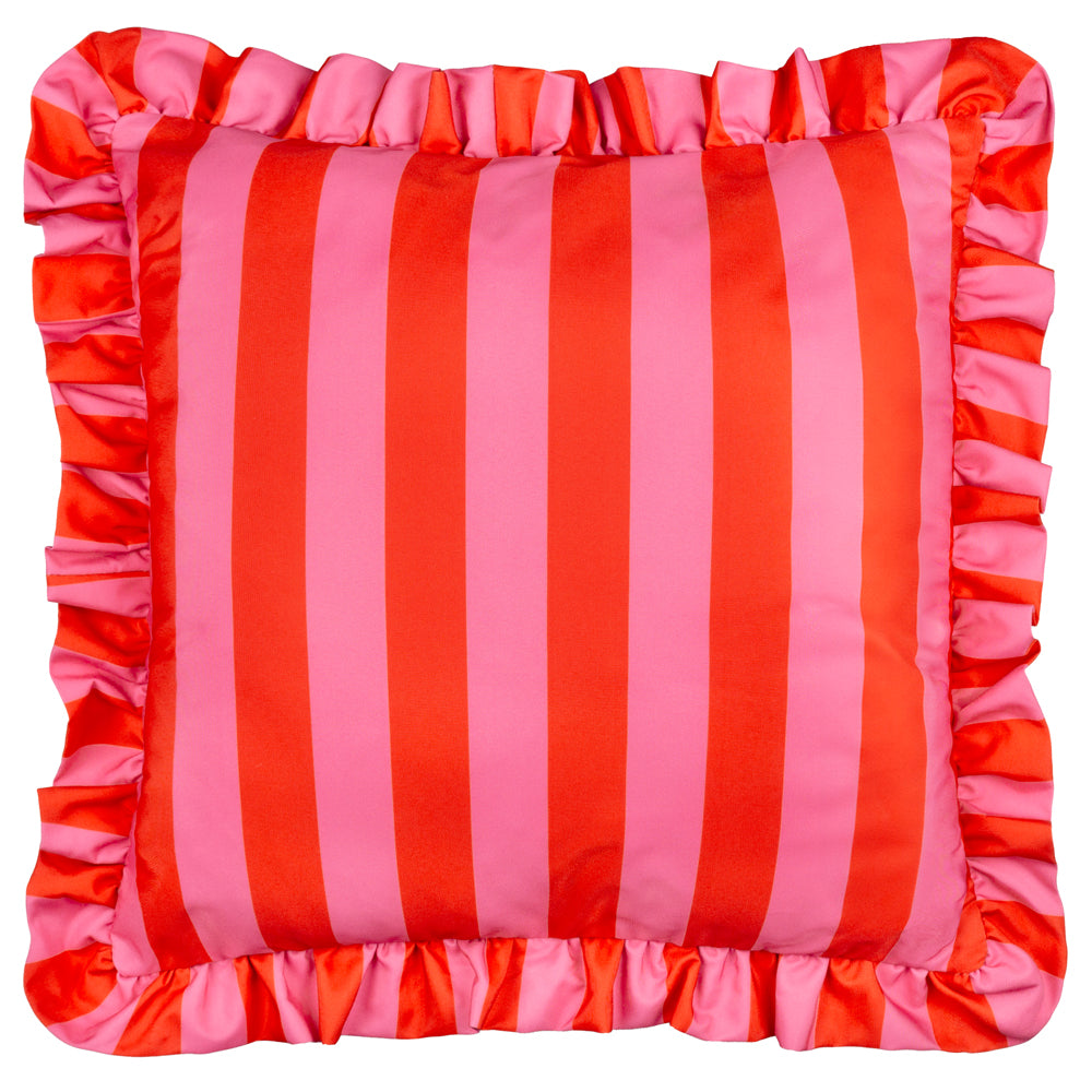 Palm Royale Stripe Ruffle Printed Outdoor Cushion Pink/Red
