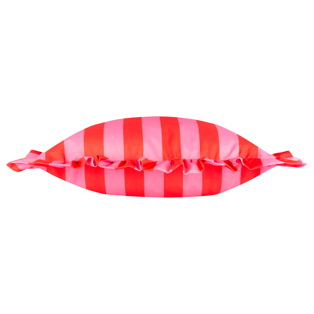 Palm Royale Stripe Ruffle Printed Outdoor Cushion Pink/Red