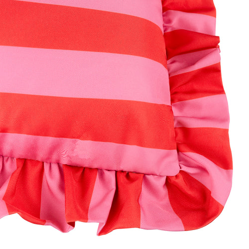 Palm Royale Stripe Ruffle Printed Outdoor Cushion Pink/Red