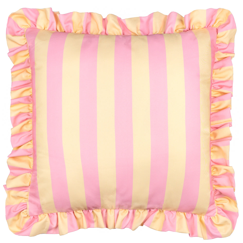 Palm Royale Stripe Ruffle Printed Outdoor Cushion Pink/Yellow