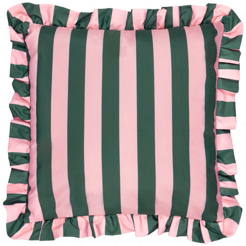 Striped Green Cushions - Palm Royale Stripe Ruffle Printed Outdoor Cushion Cover Pink/Green furn.