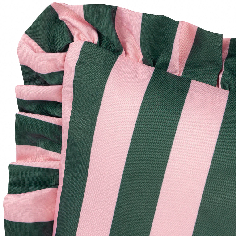 Palm Royale Stripe Ruffle Printed Outdoor Cushion Pink/Green