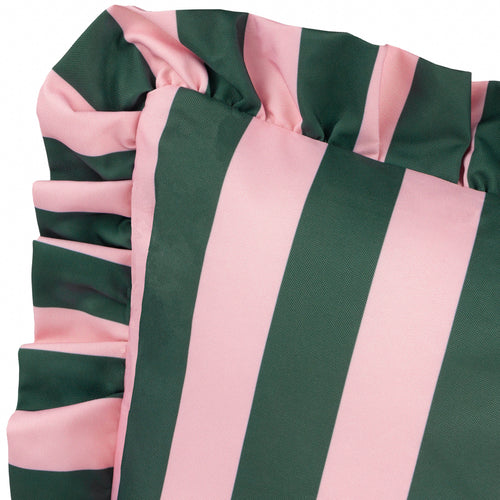 Striped Green Cushions - Palm Royale Stripe Ruffle Printed Outdoor Cushion Cover Pink/Green furn.