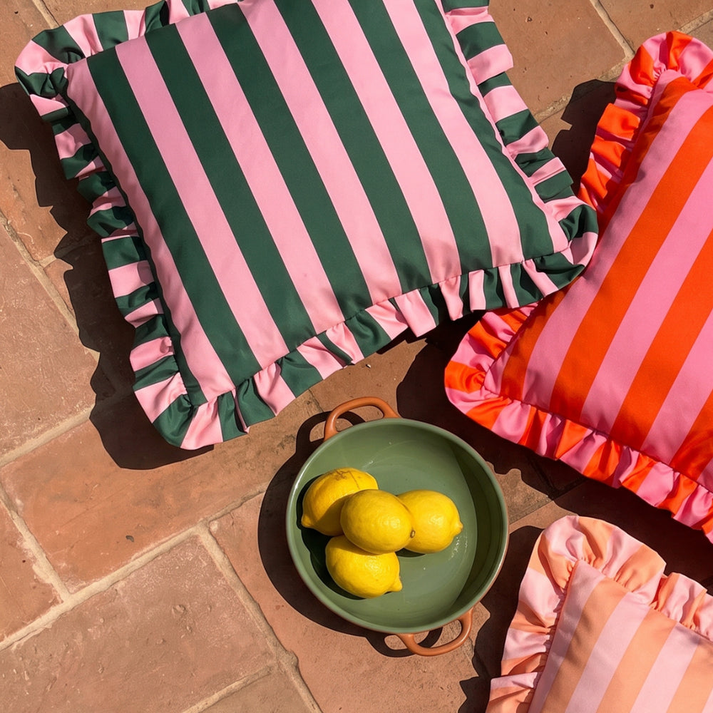 Palm Royale Stripe Ruffle Printed Outdoor Cushion Pink/Green