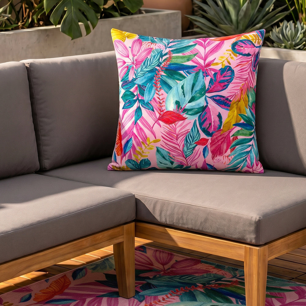 Psychedelic Jungle Outdoor Cushion Hot Pink