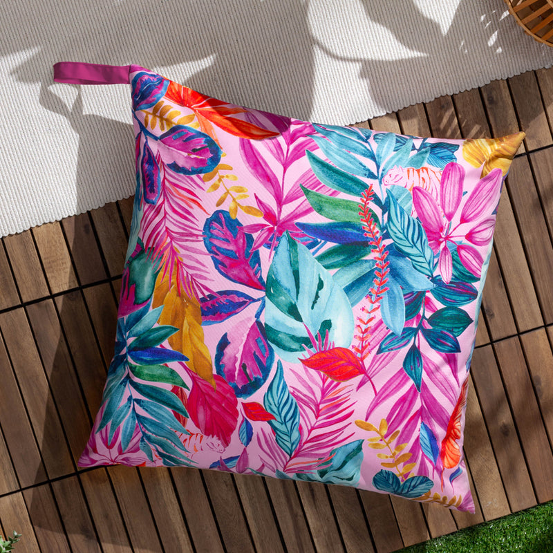 Jungle Pink Cushions - Psychedelic Jungle Large 70cm Outdoor Floor Cushion Cover Hot Pink furn.