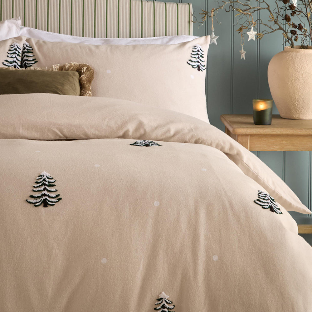 Pine Tree 100% Brushed Cotton Tufted Duvet Cover Set Natural