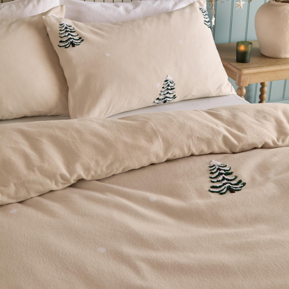Pine Tree 100% Brushed Cotton Tufted Duvet Cover Set Natural