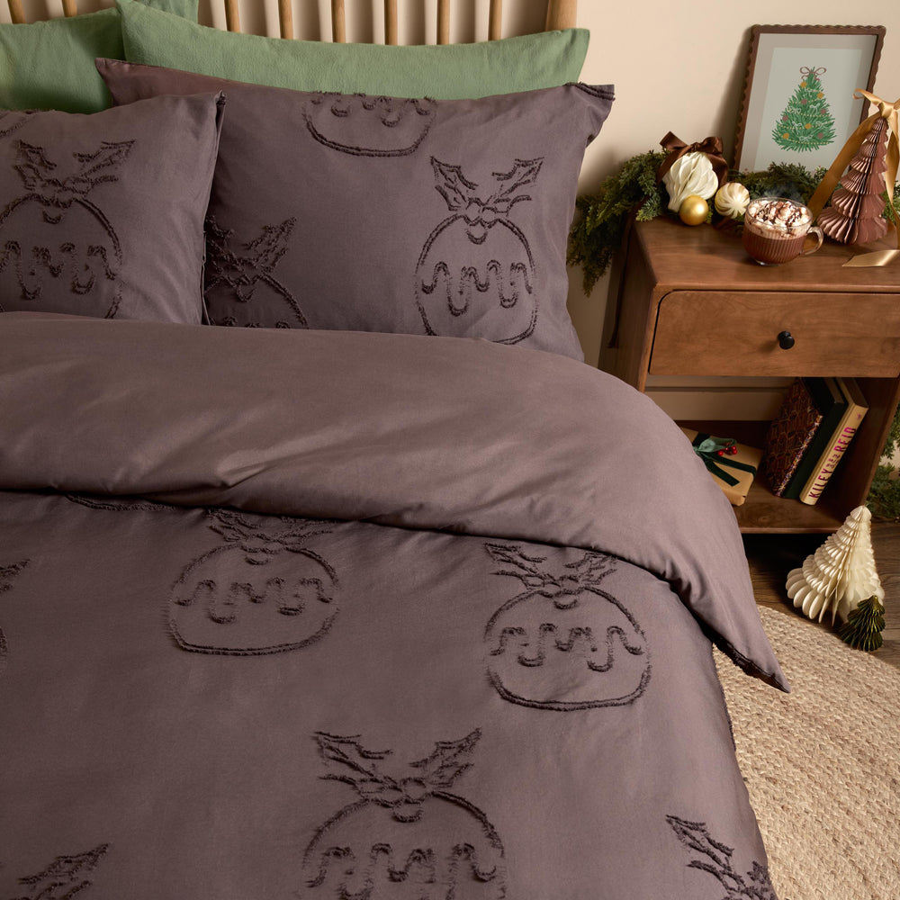 Pudding Soft Tufted Christmas Duvet Cover Set Chocolate