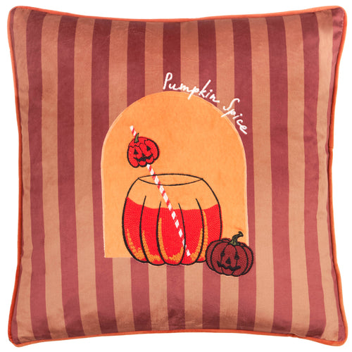 Striped Orange Cushions - Pumpkin Spice Velvet Cushions Orange Furn