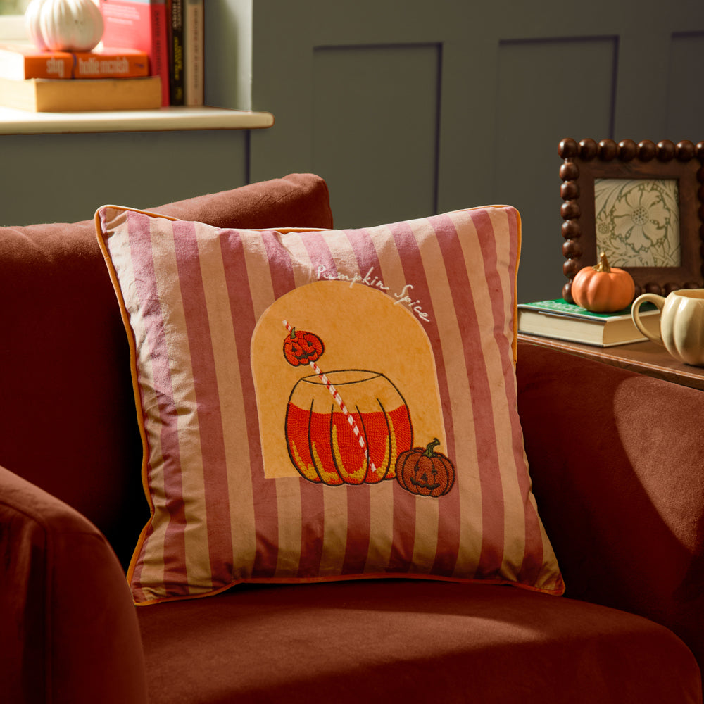 Striped Orange Cushions - Pumpkin Spice Velvet  Cushions Orange Furn