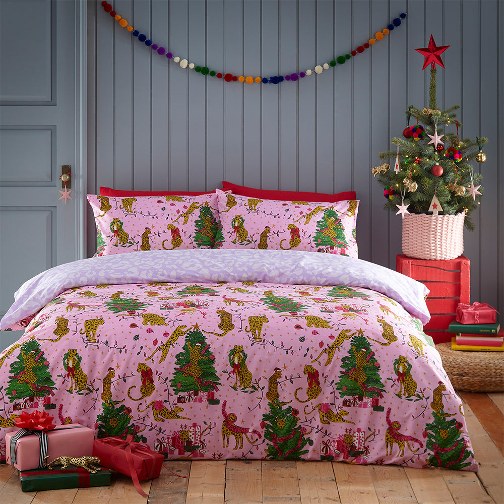 Purrfect Christmas Duvet Cover Set Pink/Lilac
