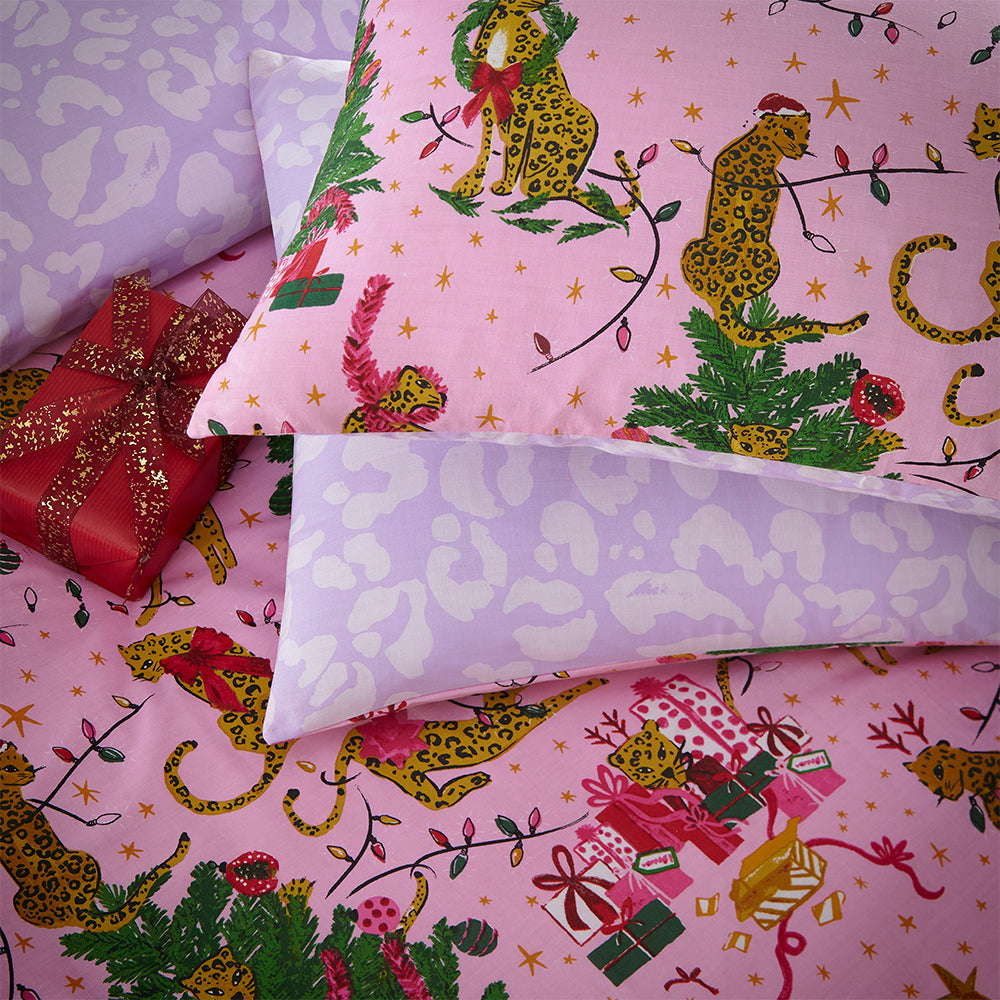 Purrfect Christmas Duvet Cover Set Pink/Lilac