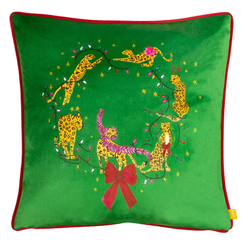 Animal Green Cushions - Purrfect Leaping Leopards Cushion Cover Green/Gold furn.