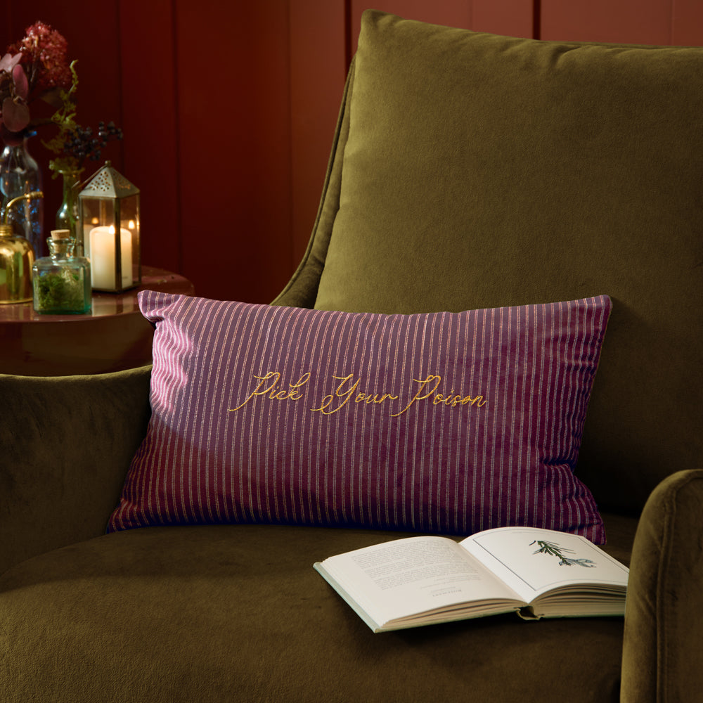 Striped Pink Cushions - Pick Your Poison Velvet Halloween Cushion Cover Multicolour Furn