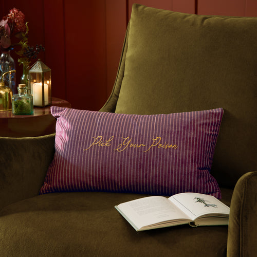 Striped Pink Cushions - Pick Your Poison Velvet Halloween Cushion Cover Multicolour Furn