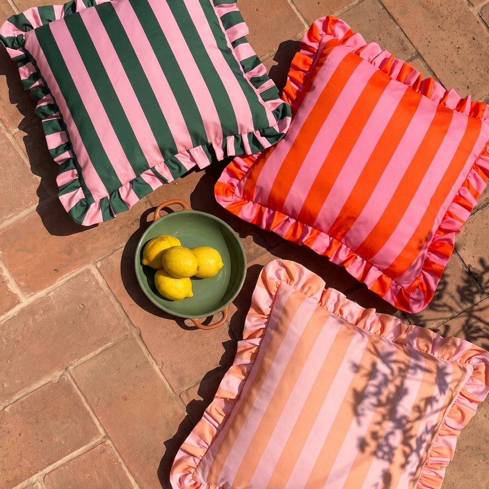 Palm Royale Stripe Ruffle Printed Outdoor Cushion Pink/Green