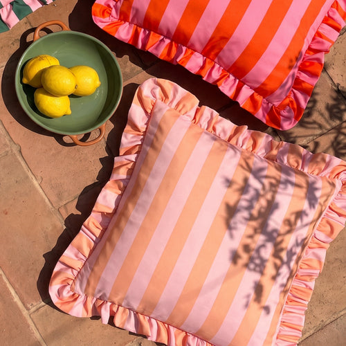 Palm Royale Stripe Ruffle Printed Outdoor Cushion Pink/Orange