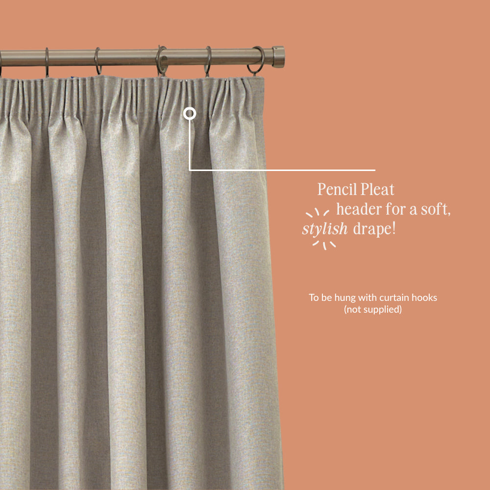 Soft Chenille Blackout Pencil Pleat Curtains Silver