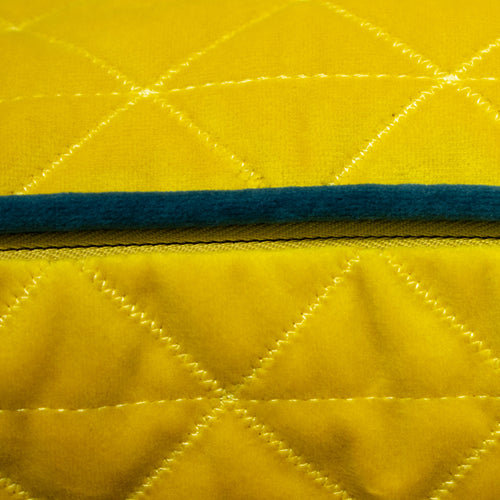 Geometric Yellow Cushions - Quartz Rectangular Quilted  Cushion Cover Ceylon Yellow/Petrol Blue Paoletti