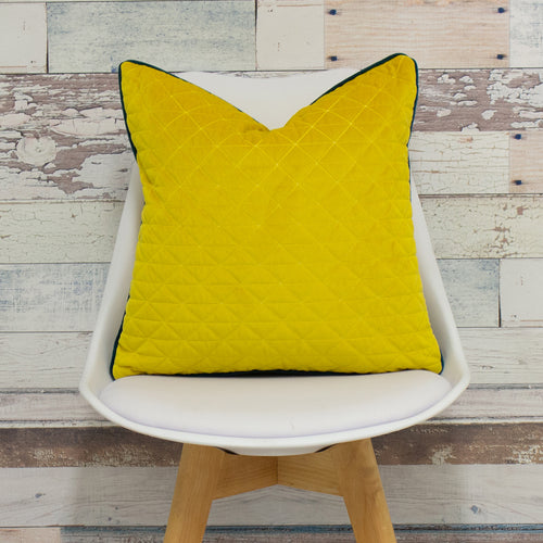 Geometric Yellow Cushions - Quartz Rectangular Quilted  Cushion Cover Ceylon Yellow/Petrol Blue Paoletti