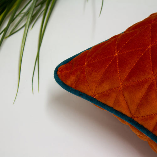 Geometric Orange Cushions - Quartz Quilted  Cushion Cover Jaffa Orange/Teal Paoletti