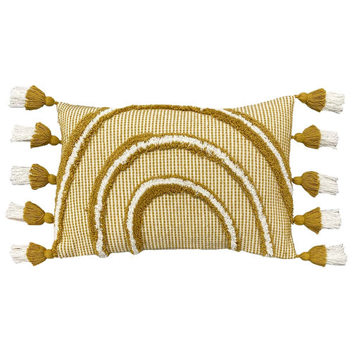  Yellow Cushions - Rainbow Tuft Tasselled Cushion Cover Ochre furn.