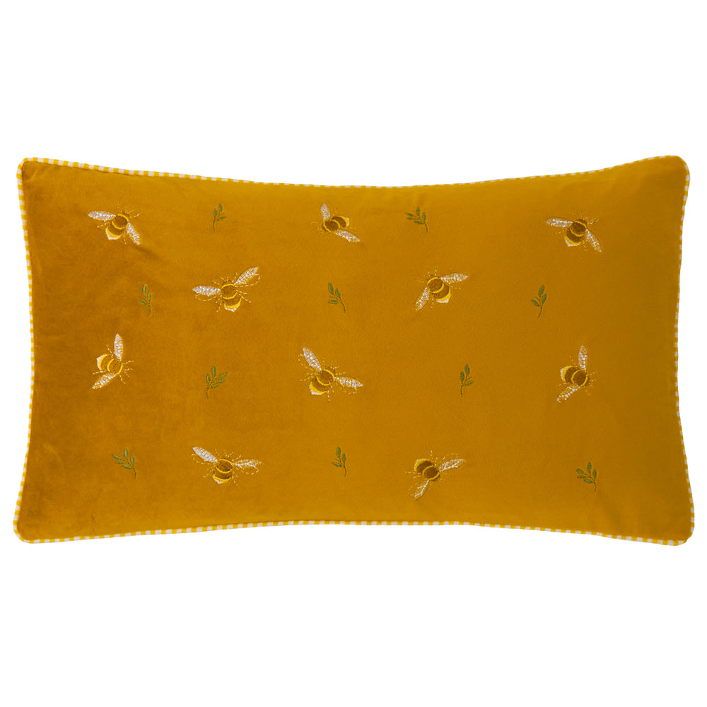 Ramble Bees Embroidered Velvet Cushion Honey