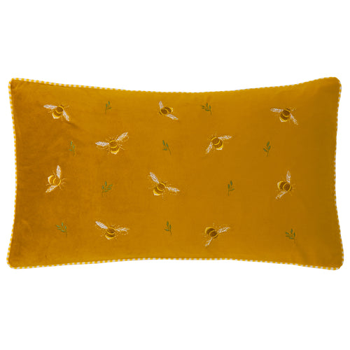 Ramble Bees Embroidered Velvet Cushion Honey