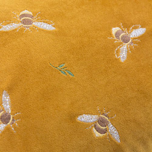 Ramble Bees Embroidered Velvet Cushion Honey