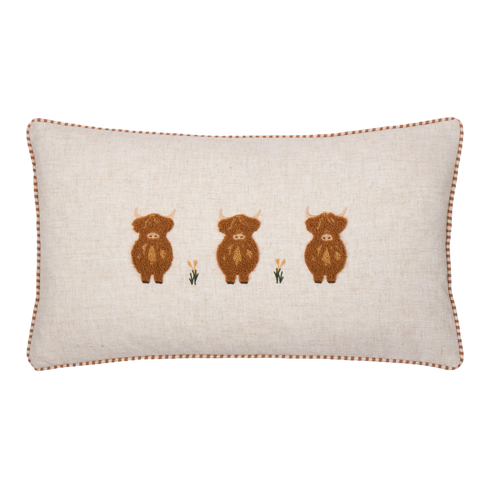Ramble Highland Cow Tufted Cushion Ginger