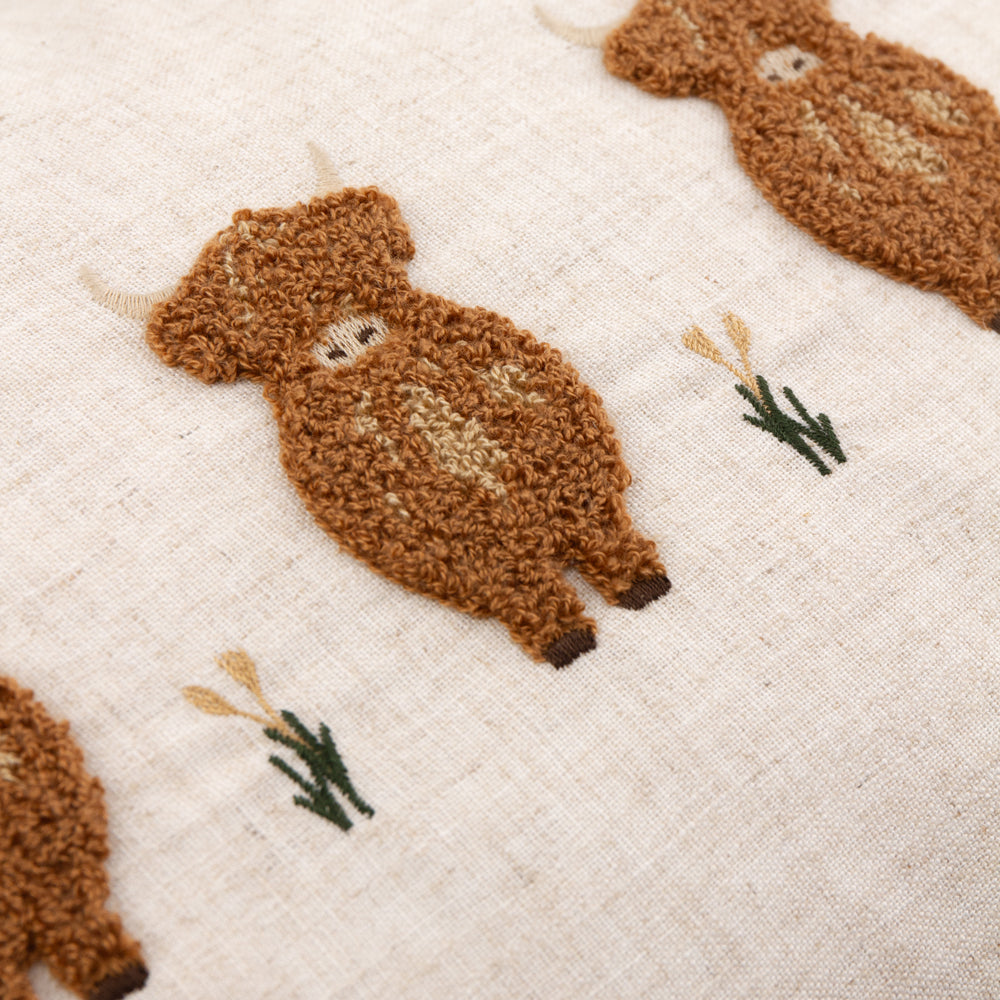 Ramble Highland Cow Tufted Cushion Ginger