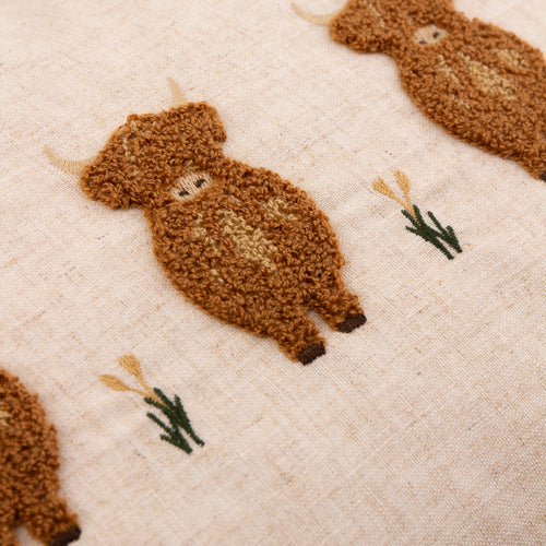 Ramble Highland Cow Tufted Cushion Ginger