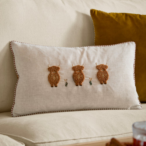 Animal Orange Cushions - Ramble Highland Cow Tufted Cushion Cover Ginger Wylder