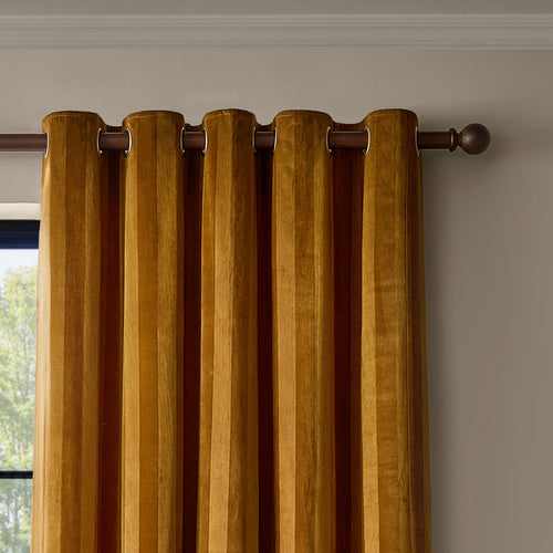 Regency Stripe Velvet Fully Lined Eyelet Curtains Antique Gold