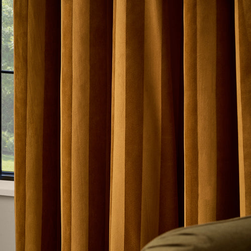 Regency Stripe Velvet Fully Lined Eyelet Curtains Antique Gold