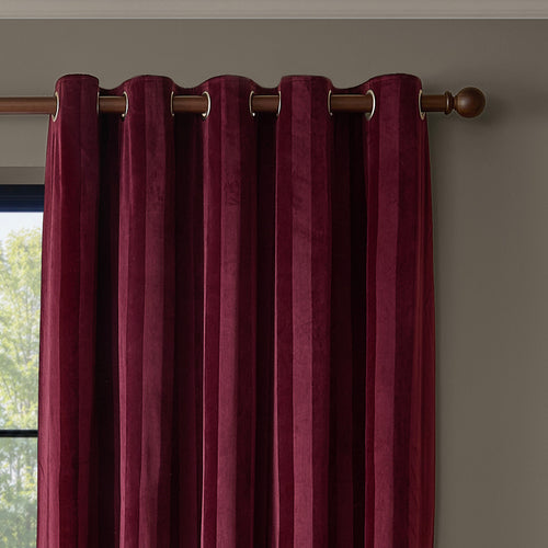Regency Stripe Velvet Fully Lined Eyelet Curtains Burgundy