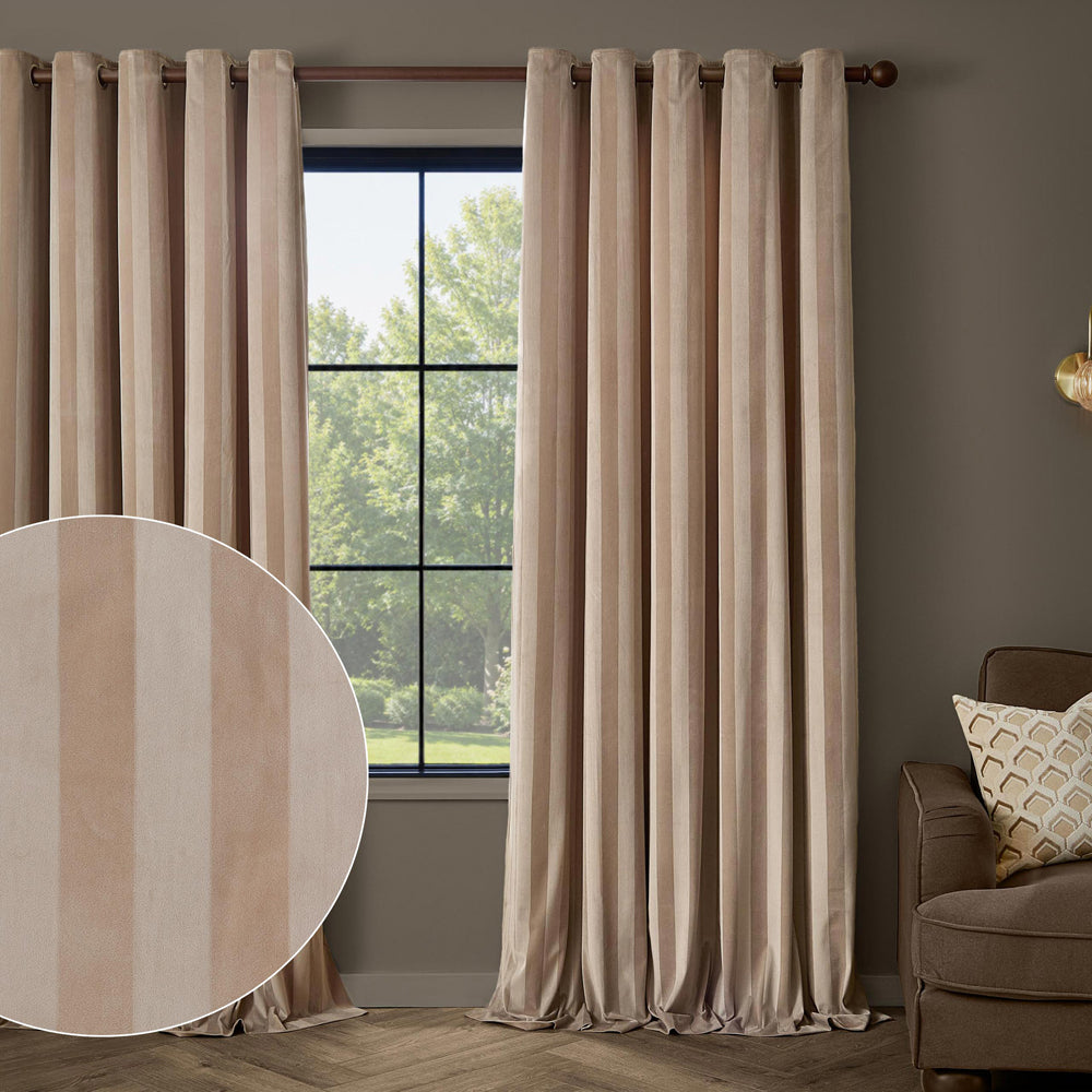 Regency Stripe Velvet Fully Lined Eyelet Curtains Grey