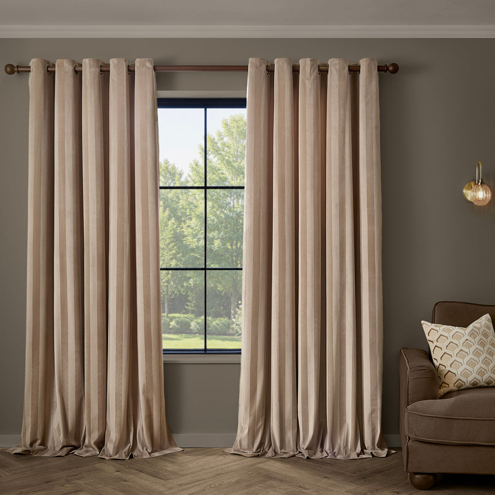 Regency Stripe Velvet Fully Lined Eyelet Curtains Grey