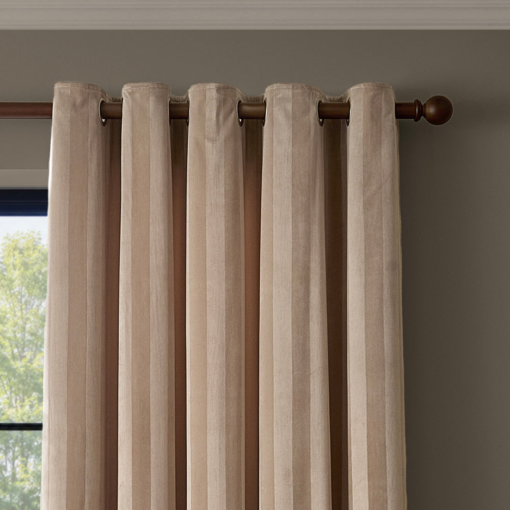 Regency Stripe Velvet Fully Lined Eyelet Curtains Grey
