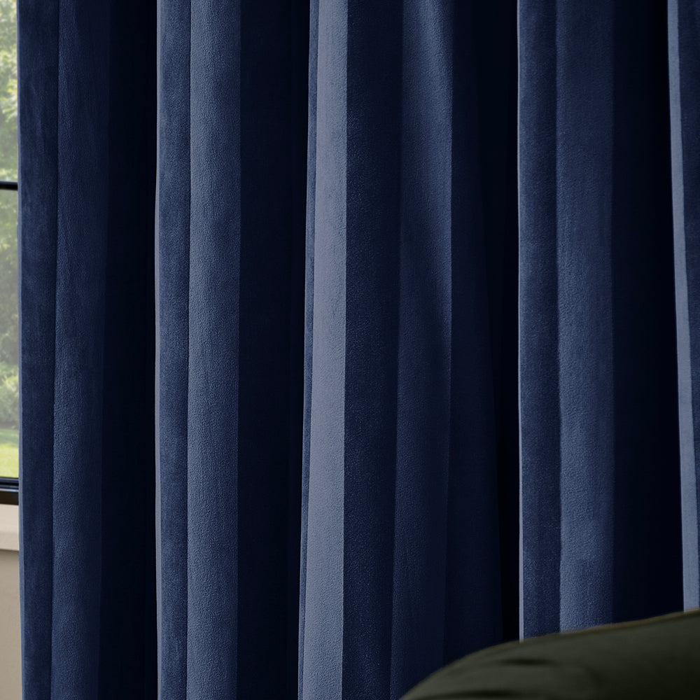 Regency Stripe Velvet Fully Lined Eyelet Curtains Midnight