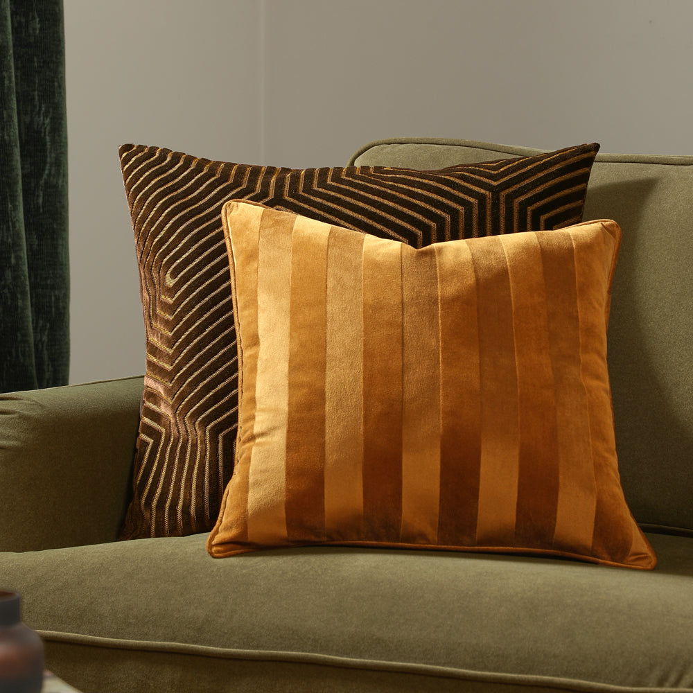 Striped Gold Cushions - Regency Stripe Velvet Cushion Cover Antique Gold Paoletti