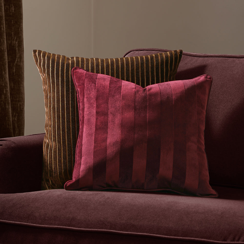 Striped Red Cushions - Regency Stripe Velvet Cushion Cover Burgundy Paoletti